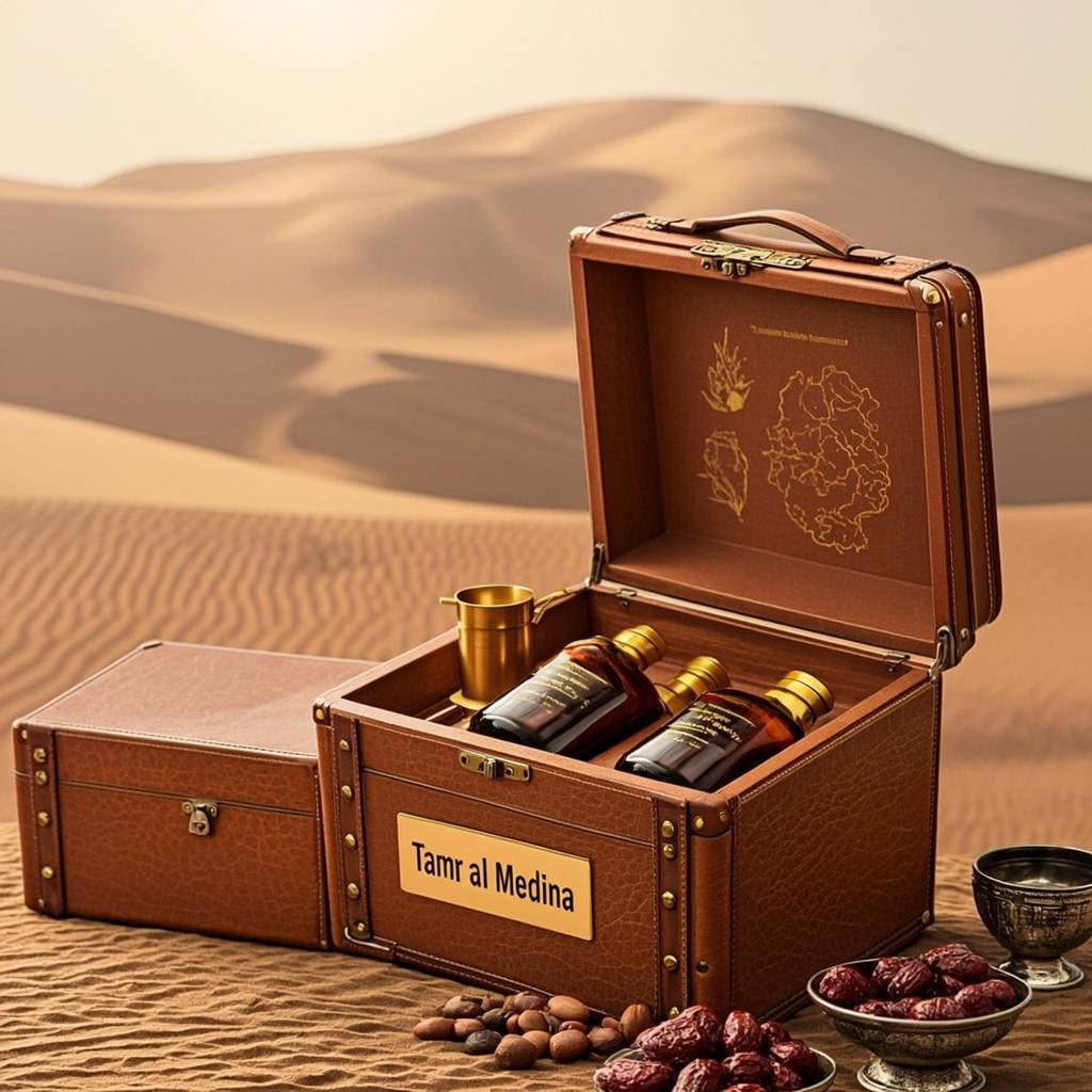 Coffret Cuir Desert Marquage Or — Tamr al Medina