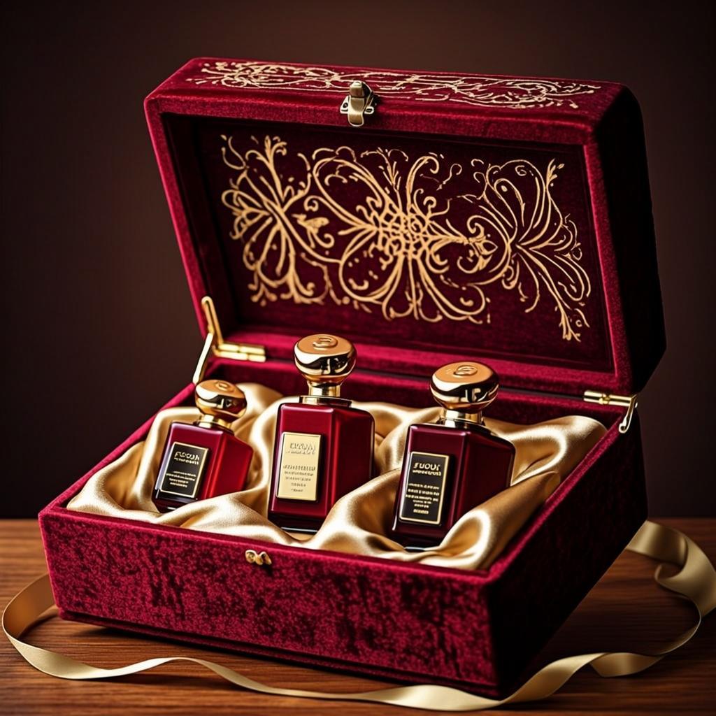 Coffret Velours Cramoisi Trois Flacons — FILOUN