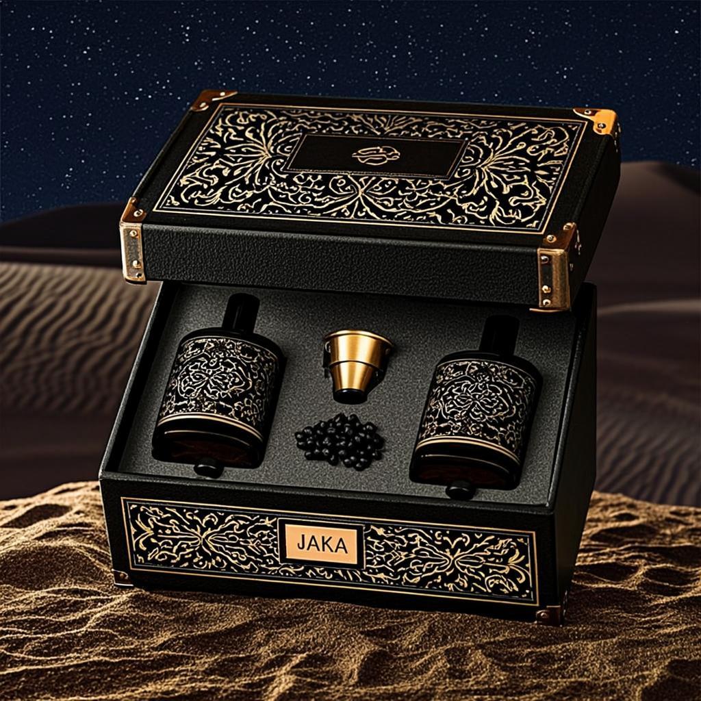 Coffret Cuir Noir Marquage Or — JAKA