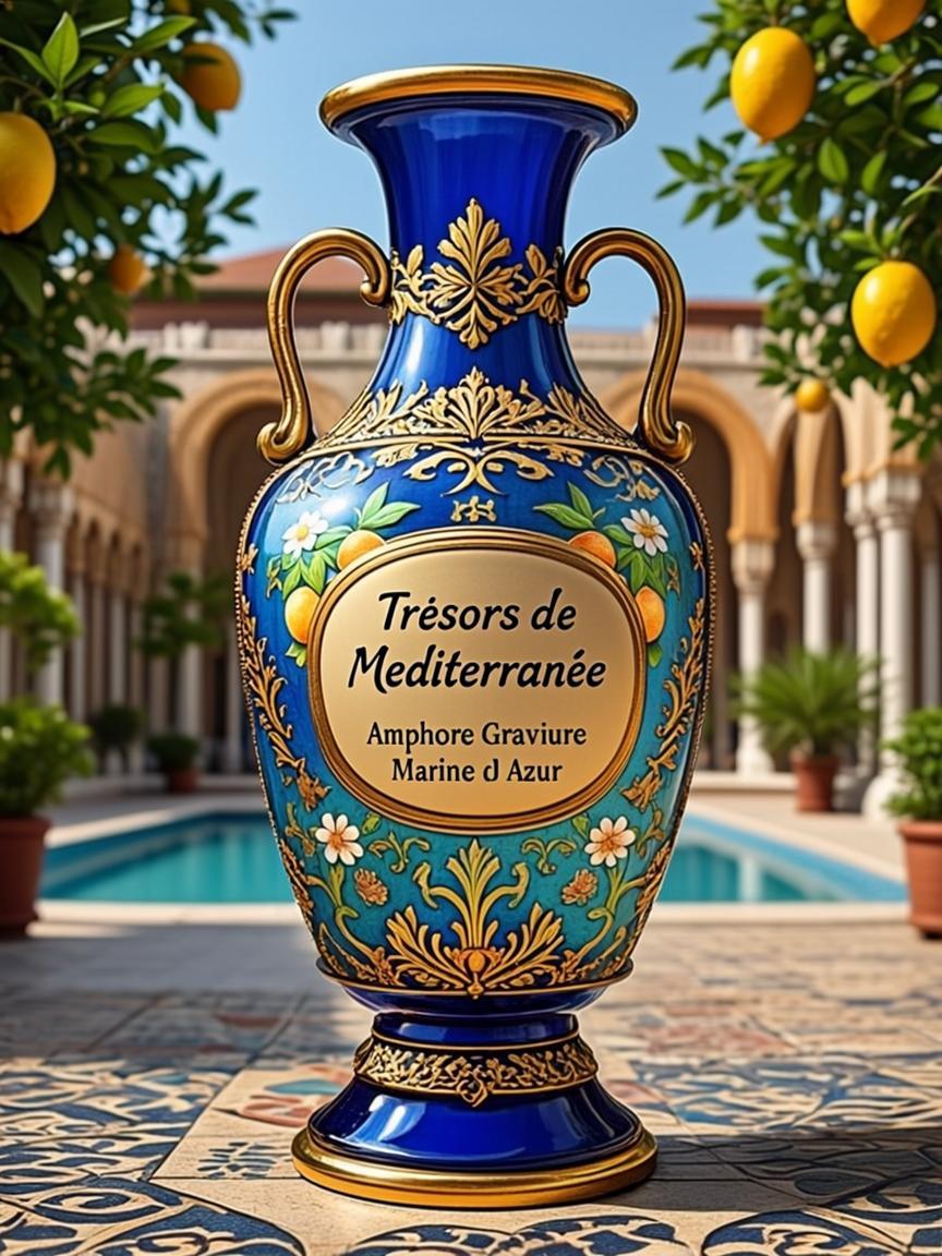 Amphore Gravure Marine d'Azur — Trésors de Méditerranée