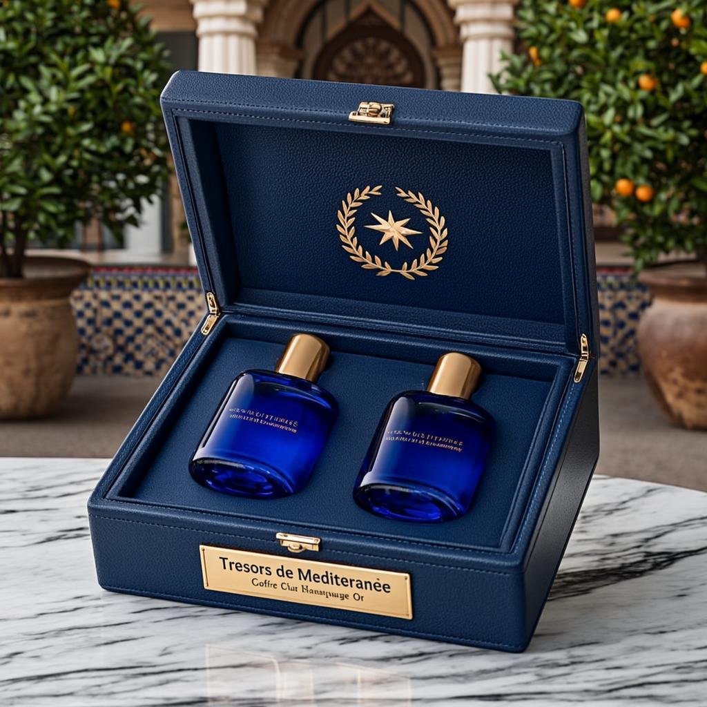 Coffret Cuir Bleu Marquage Or — Trésors de Méditerranée