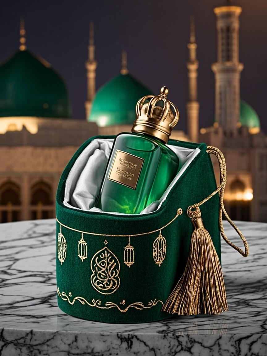 Flacon Poche Brodé Soie Verte — Medinatoul Rassulullah