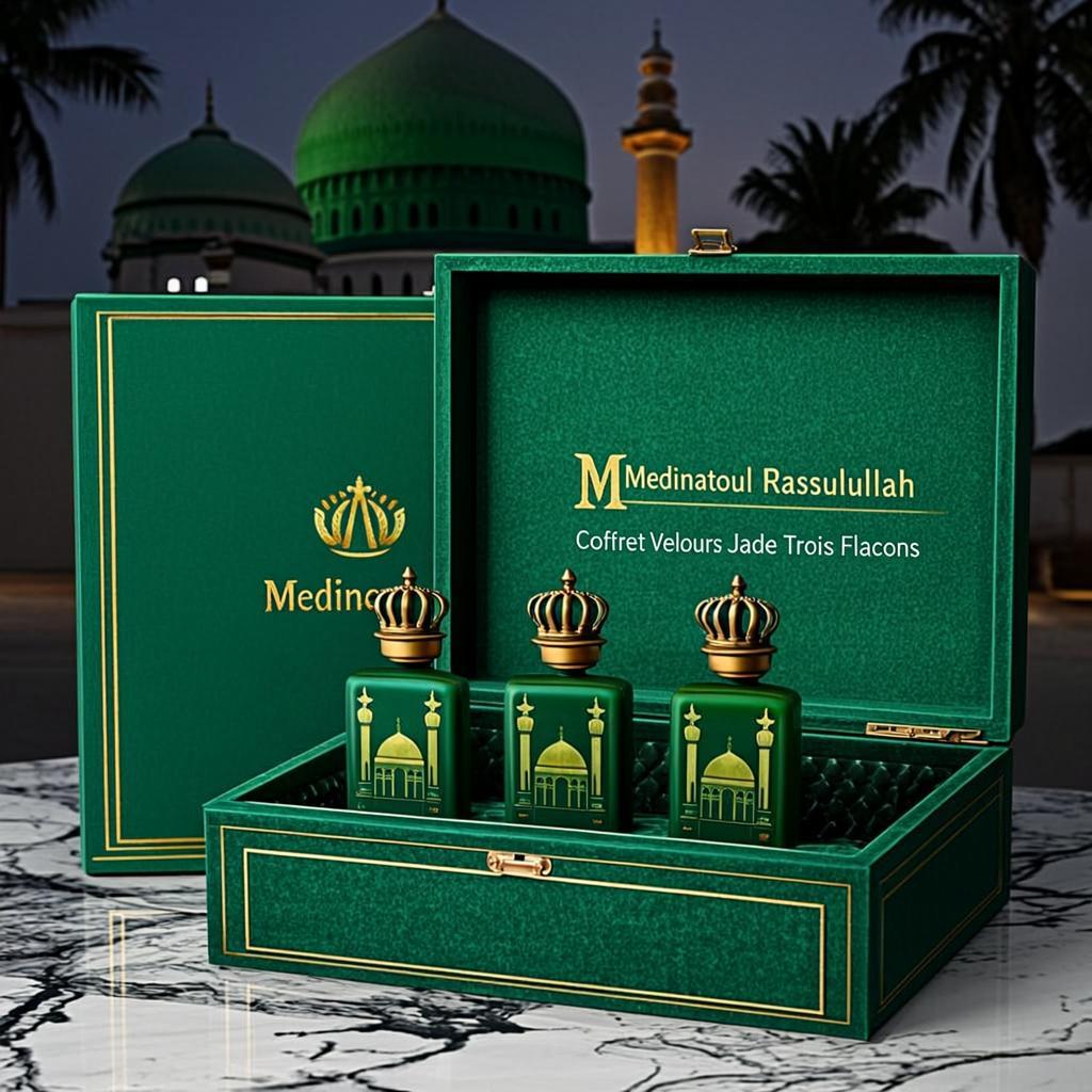 Coffret Velours Jade Trois Flacons — Medinatoul Rassulullah