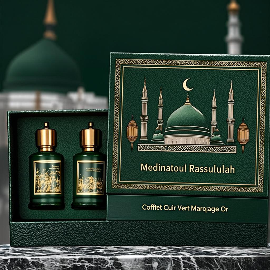 Coffret Cuir Vert Marquage Or — Medinatoul Rassulullah