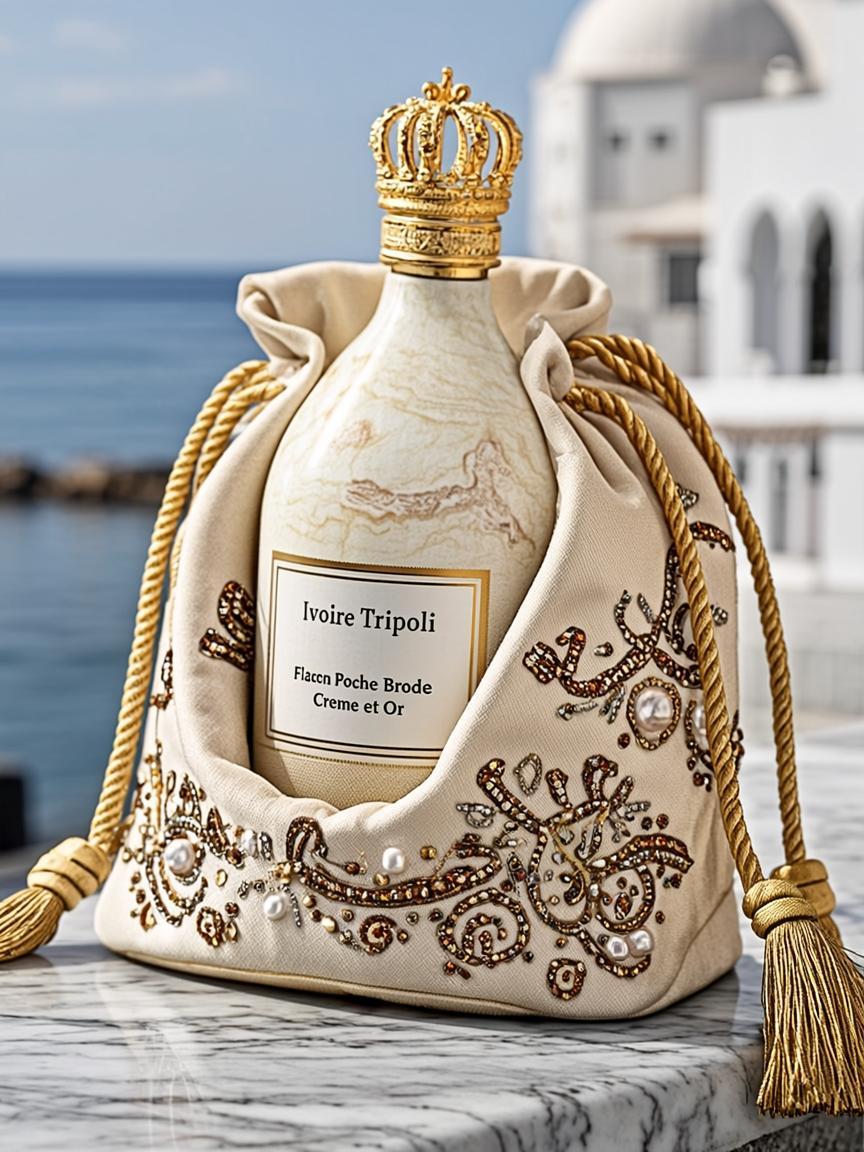 Flacon Poche Brodé Crème et Or — Ivoire Tripoli