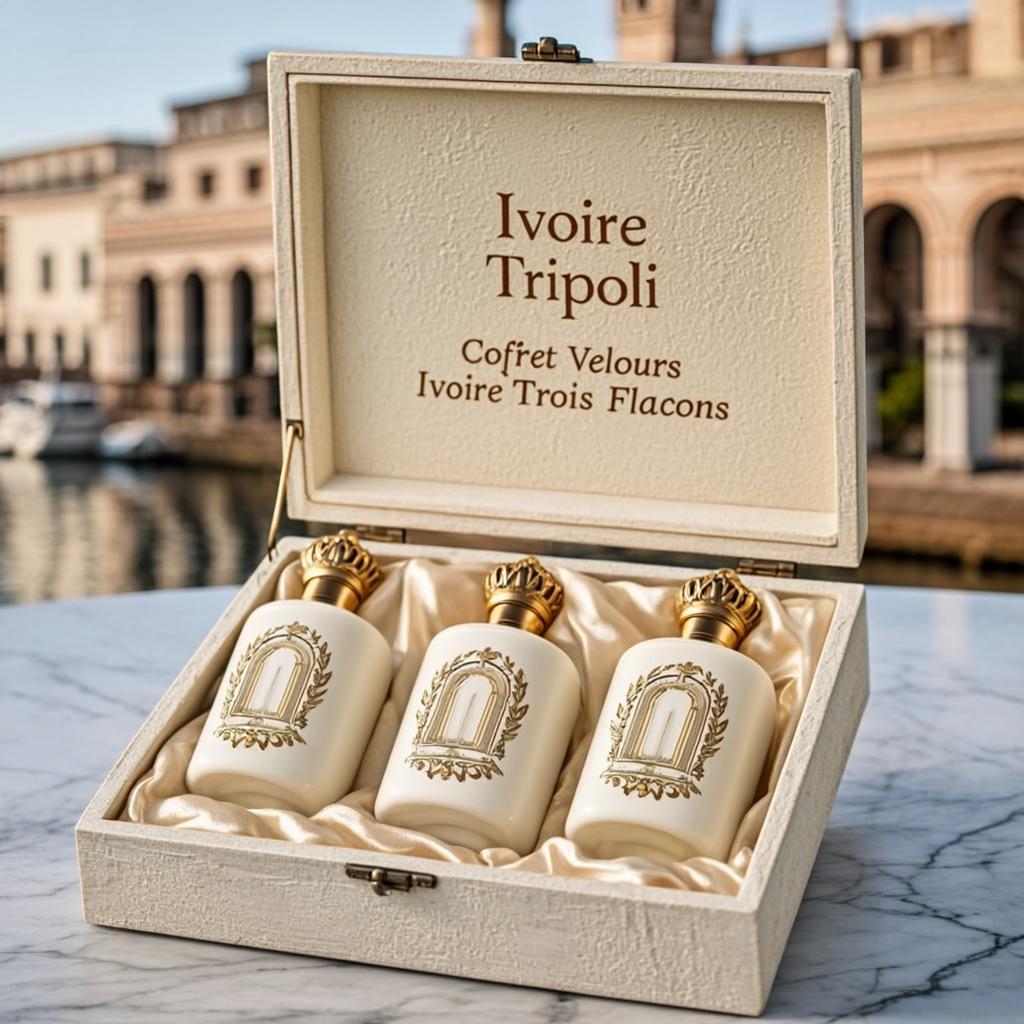 Coffret Velours Ivoire Trois Flacons — Ivoire Tripoli