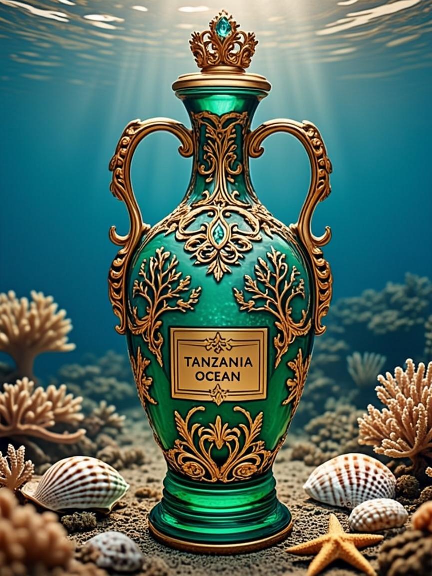 Amphore Turquoise Corail Or Vagues — Tanzania Ocean