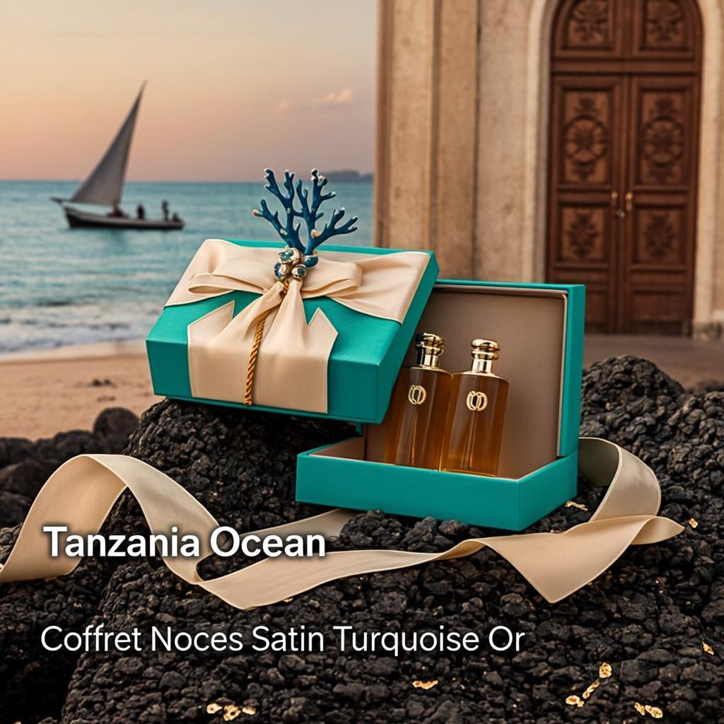 Coffret Noces Satin Turquoise Or — Tanzania Ocean